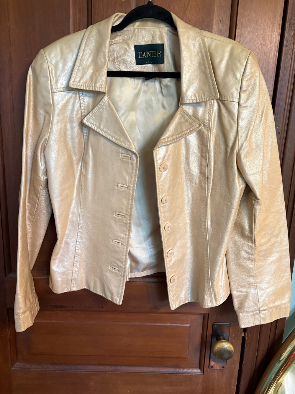 Danier Gold Pearl Leather Button-Front Jacket